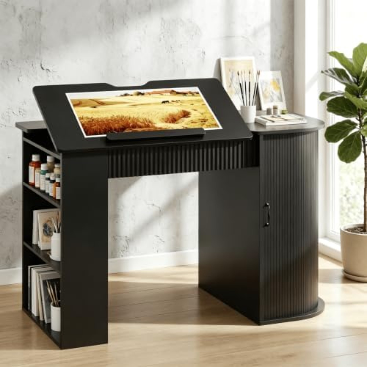 Art Crafts - Drafting Table with Storage Cabinet &
