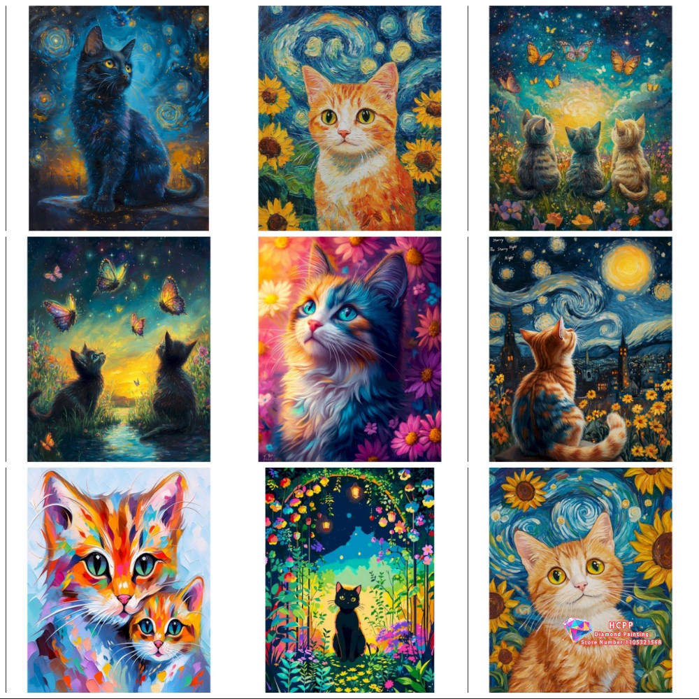Art Craft Night - Cat Animal Diamond Painting Kit Square