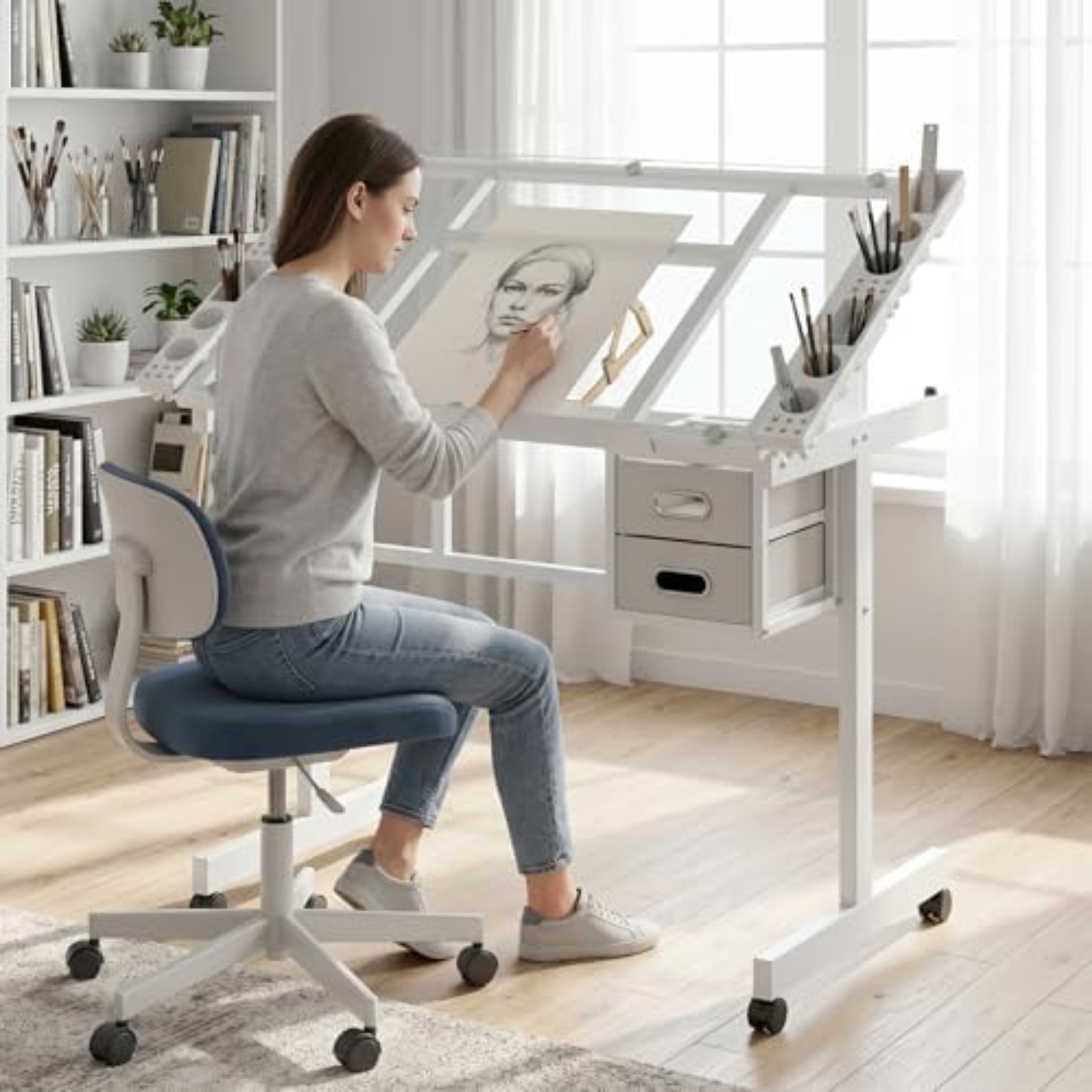 Art Crafts - Rolling Drafting Table Desk, Painting Table