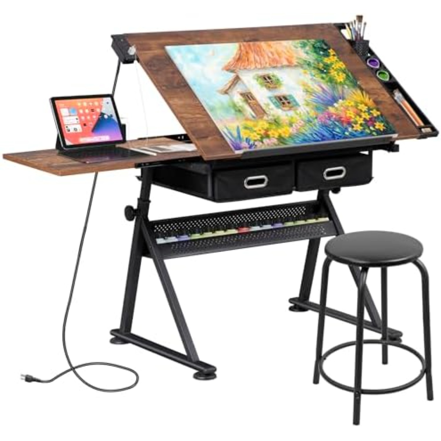 Art Crafts - Adjustable Drafting Table with Stool, Tilting