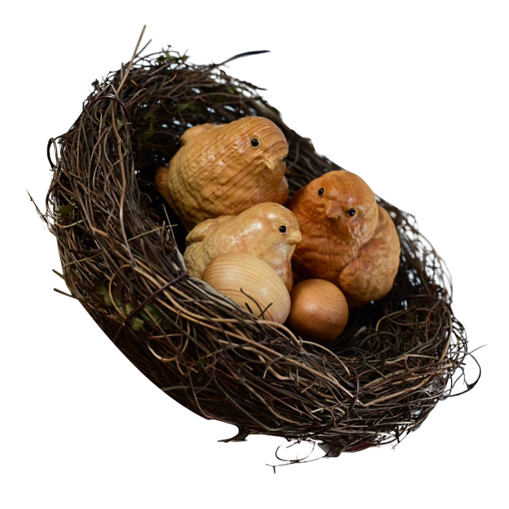 Art Craft Gift Ideas - 1Set Small Chick Sculpture Natural Wood