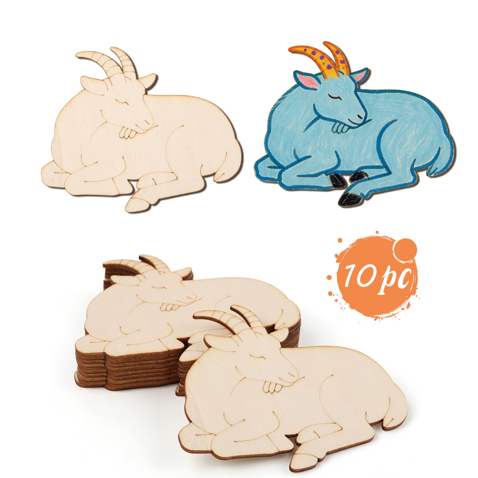 Art Crafts - 10pcs/set Unfinished Wood Sheep Animal Ornaments
