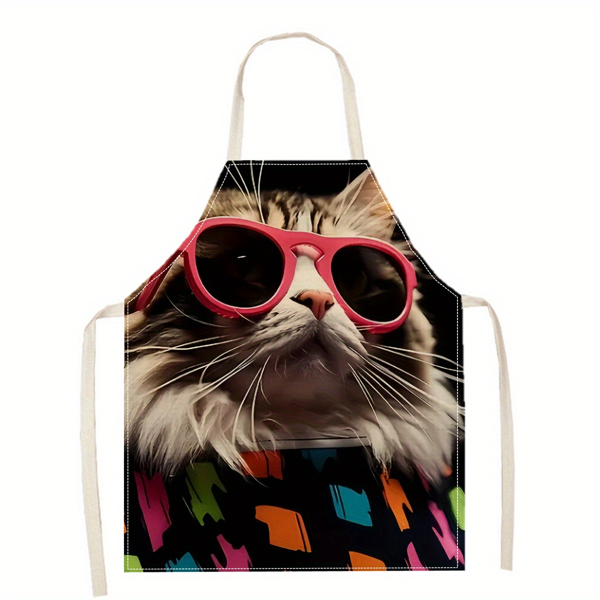 Art Craft Gift Ideas - Linen Apron Funny Cat Sunglasses Print
