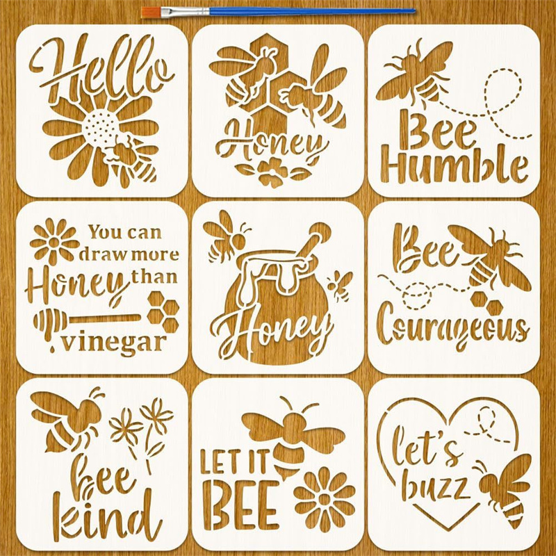 Art Craft Quotes - 9Pcs Quotes Bee Honey Stencils PET