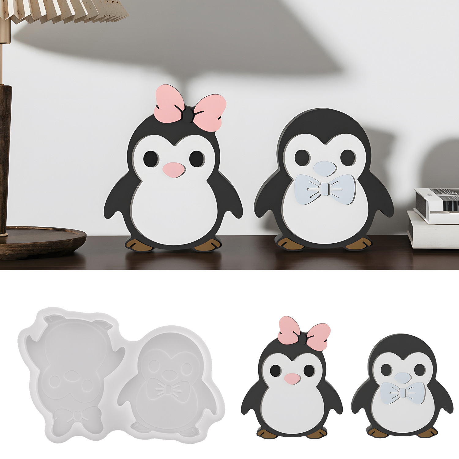 DIY Penguin Couple Figurine Re - Art Craft Model recension och pris