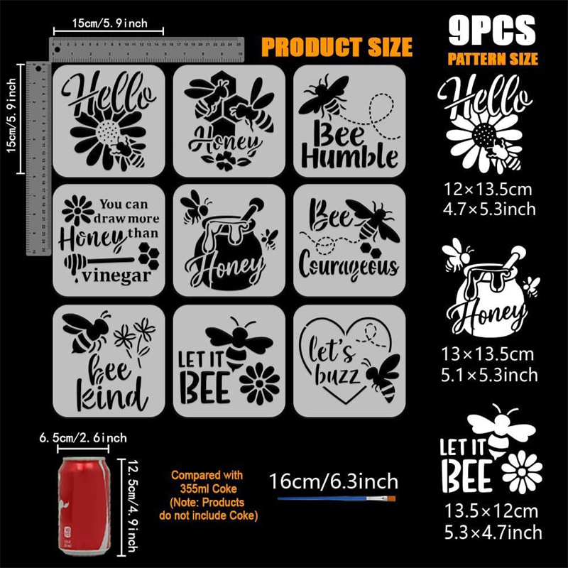 9Pcs Quotes Bee Honey Stencils - Art Craft Quotes recension och pris